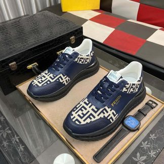 Fendi Roma Sneaker in Beige FF Jacquard and Blue Leather