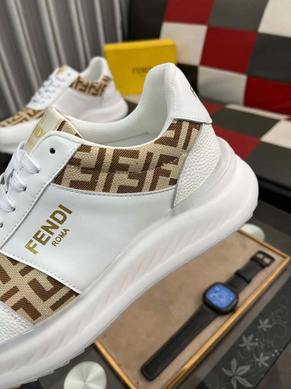 Fendi Roma Sneaker in Beige FF Jacquard and White Leather