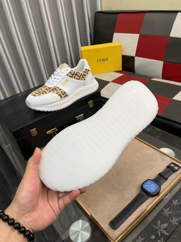 Fendi Roma Sneaker in Beige FF Jacquard and White Leather