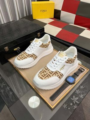 Fendi Roma Sneaker in Beige FF Jacquard and White Leather
