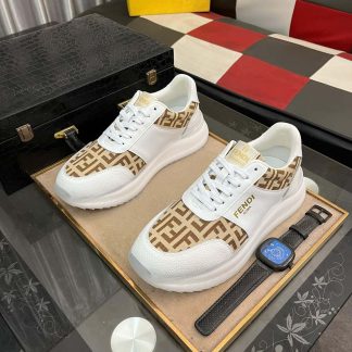 Fendi Roma Sneaker in Beige FF Jacquard and White Leather