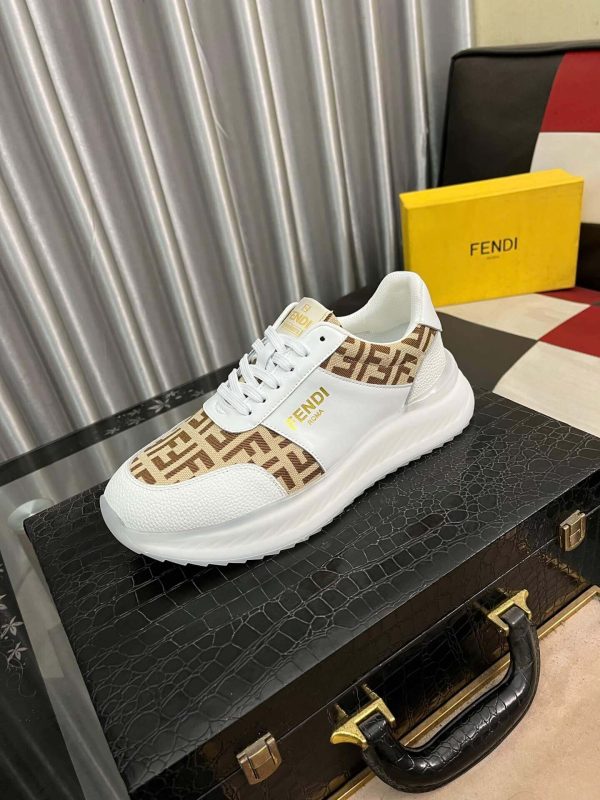 Fendi Roma Sneaker in Beige FF Jacquard and White Leather