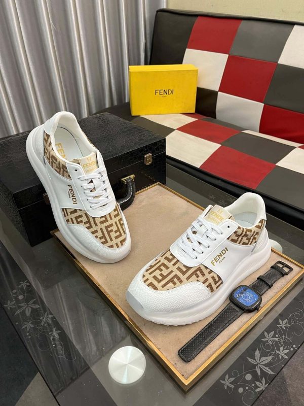 Fendi Roma Sneaker in Beige FF Jacquard and White Leather