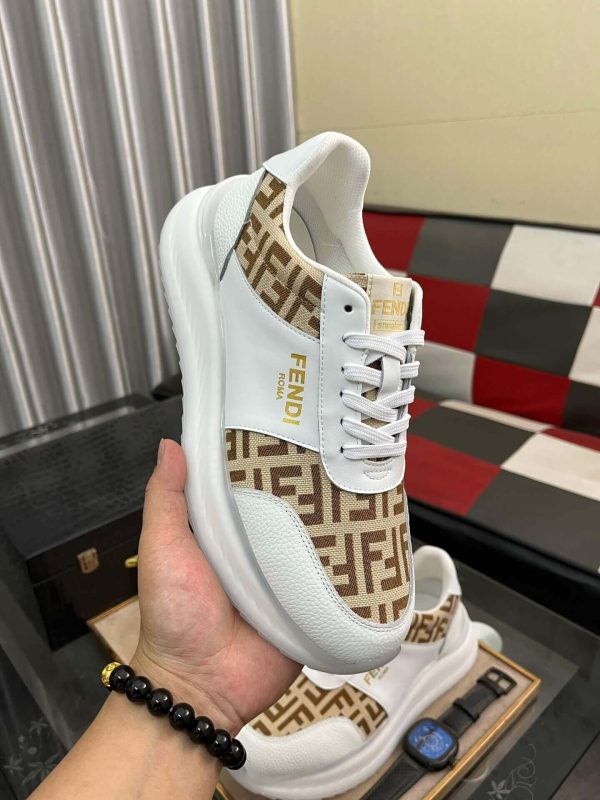 Fendi Roma Sneaker in Beige FF Jacquard and White Leather