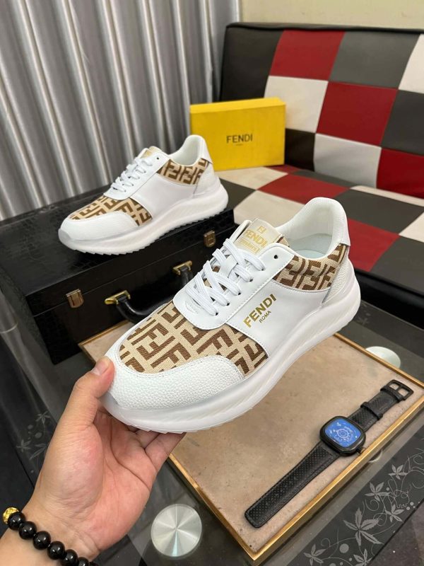 Fendi Roma Sneaker in Beige FF Jacquard and White Leather