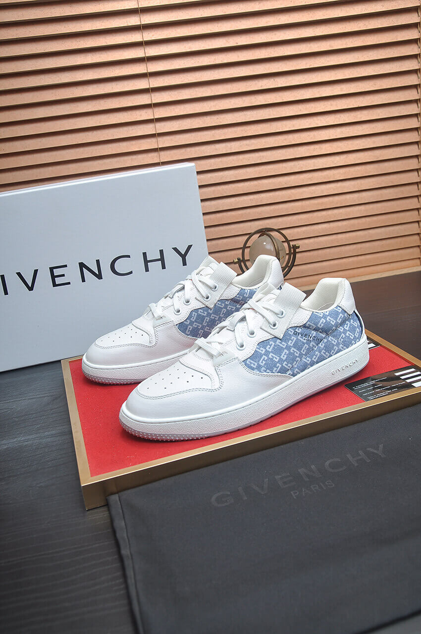 Givency Men's Blue Denim and White Leather Sneaker 1 Givency Men's Blue Denim and White Leather Sneaker