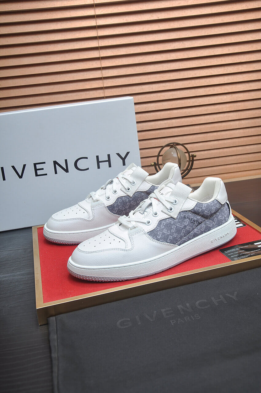 Givency Men's Grey Denim and White Leather Sneaker 1 Givency Men's Grey Denim and White Leather Sneaker