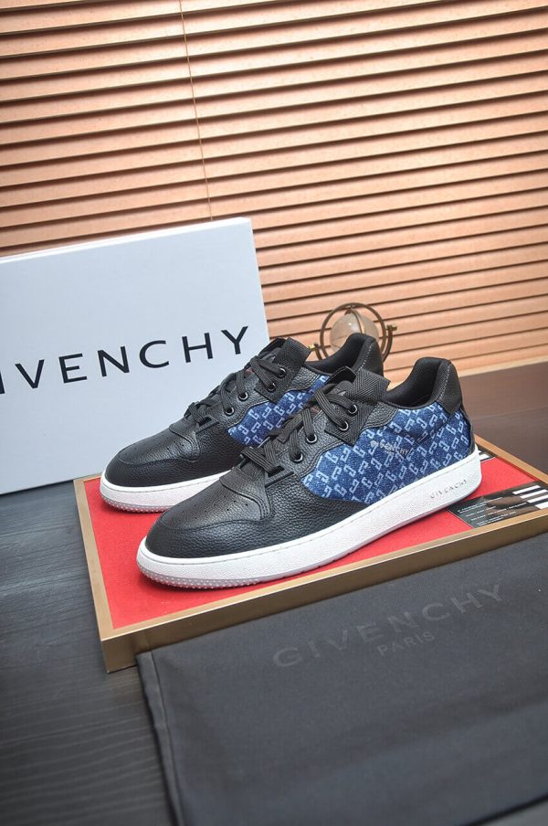 Givency Men's Blue Denim and Black Leather Sneaker