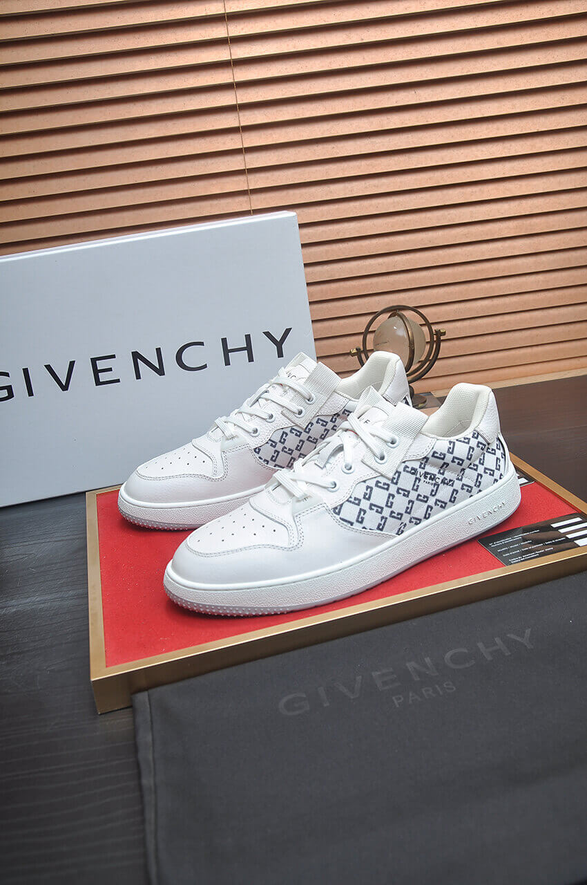 Givency Men's White Denim and Leather Sneaker 1 Givency Men's White Denim and Leather Sneaker