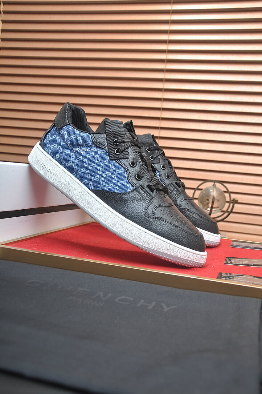 Givency Men's Blue Denim and Black Leather Sneaker 2 Givency Men's Blue Denim and Black Leather Sneaker - Image 2