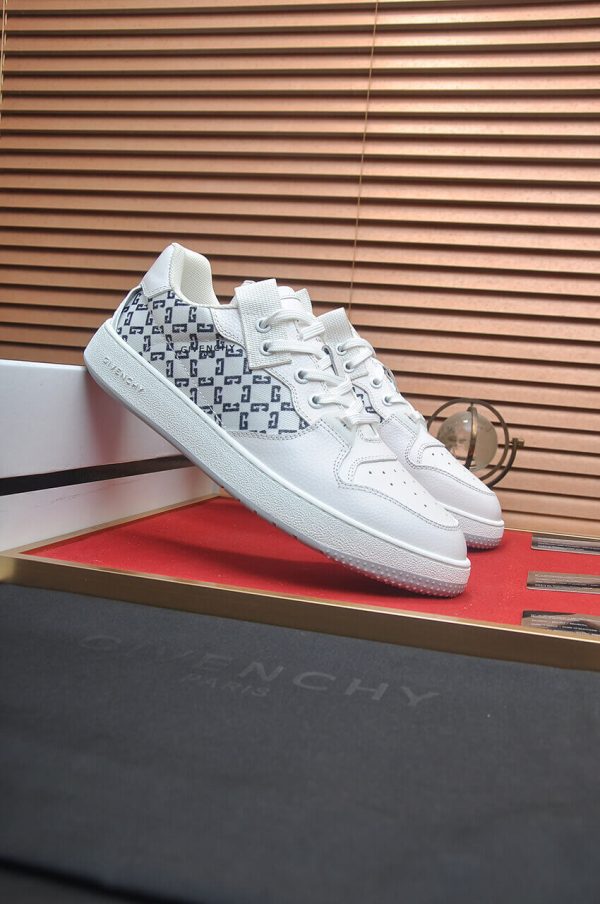 Givency Men's White Denim and Leather Sneaker