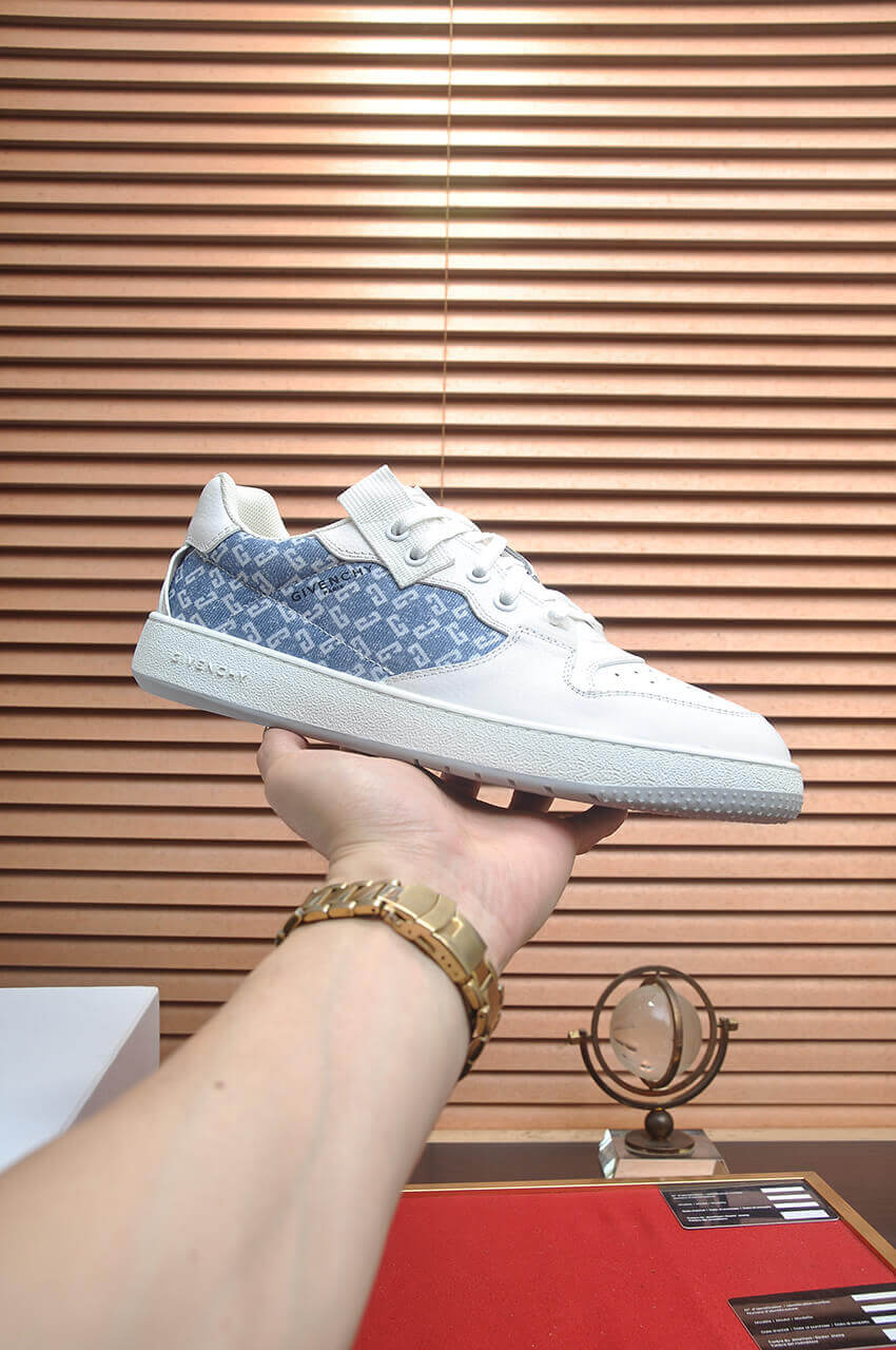 Givency Men's Blue Denim and White Leather Sneaker 4 Givency Men's Blue Denim and White Leather Sneaker - Image 4