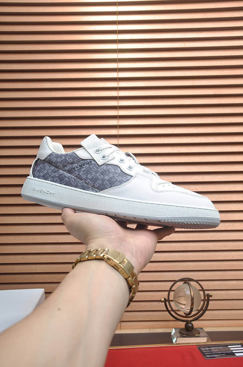 Givency Men's Grey Denim and White Leather Sneaker 3 Givency Men's Grey Denim and White Leather Sneaker - Image 3