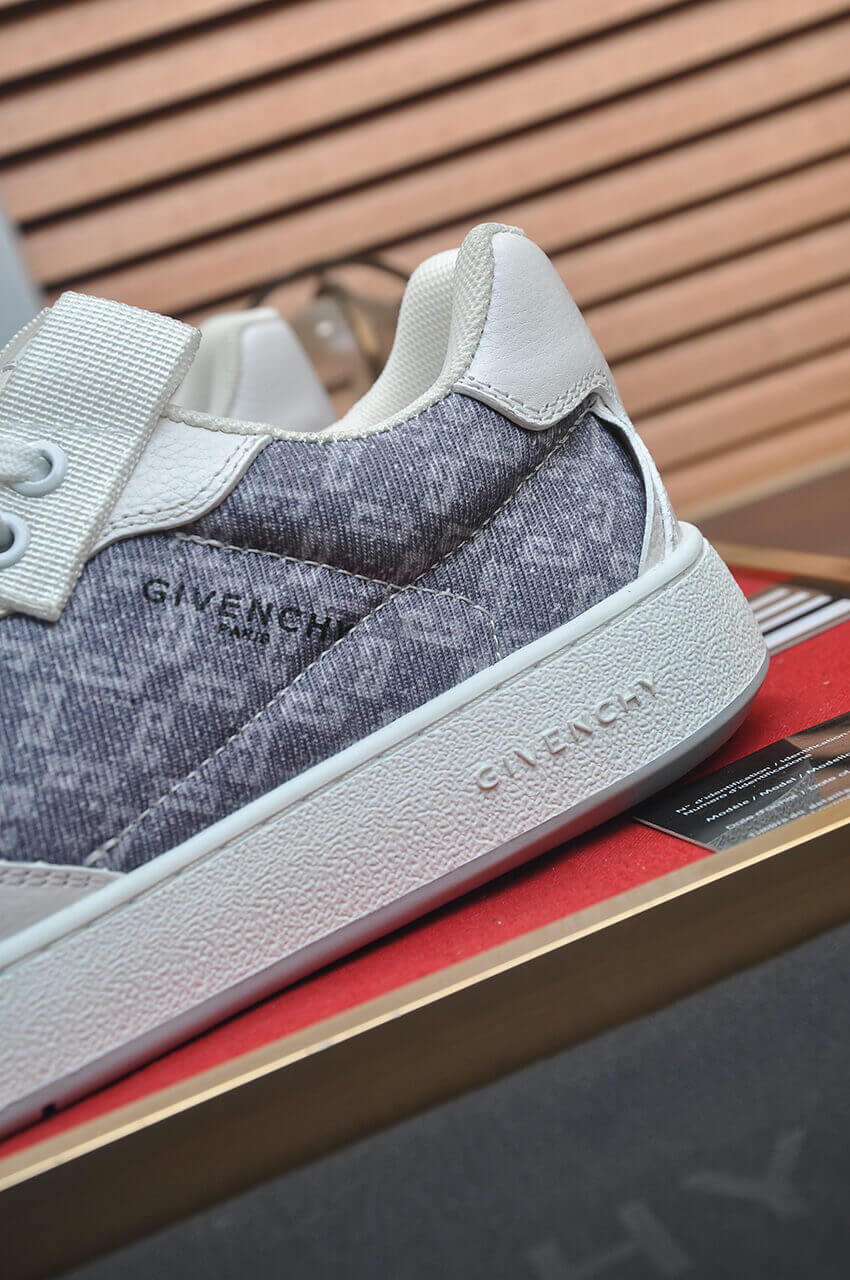 Givency Men's Grey Denim and White Leather Sneaker 5 Givency Men's Grey Denim and White Leather Sneaker - Image 5
