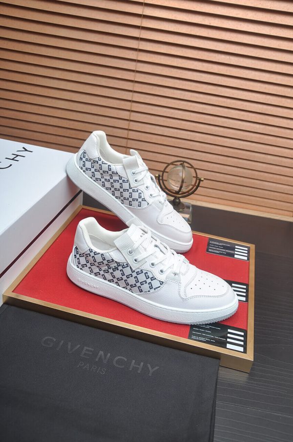 Givency Men's White Denim and Leather Sneaker