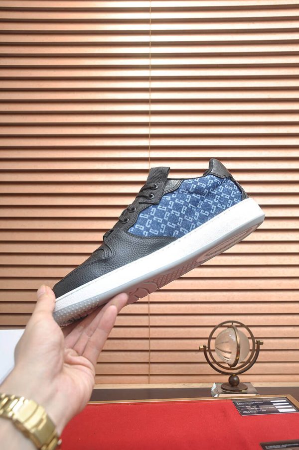 Givency Men's Blue Denim and Black Leather Sneaker