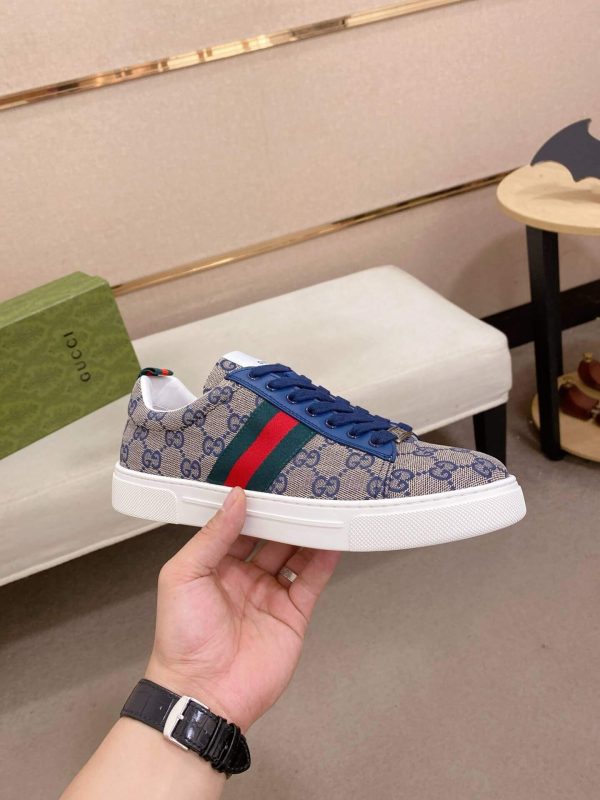 Gucci Ace Sneaker with Web in Beige and Blue GG Supreme
