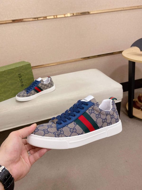 Gucci Ace Sneaker with Web in Beige and Blue GG Supreme