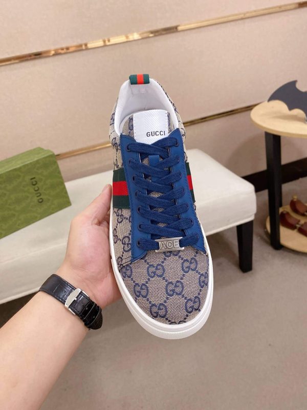 Gucci Ace Sneaker with Web in Beige and Blue GG Supreme