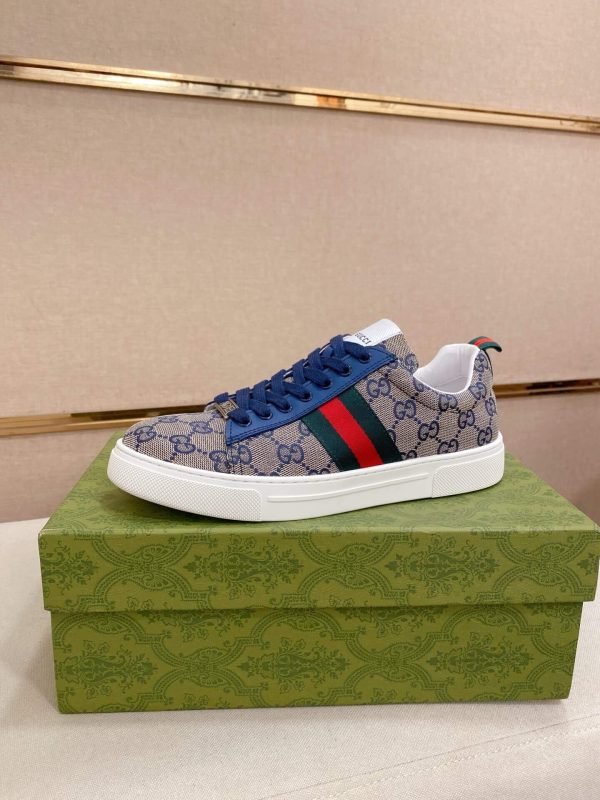 Gucci Ace Sneaker with Web in Beige and Blue GG Supreme