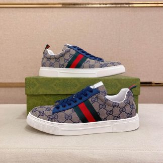 Gucci Ace Sneaker with Web in Beige and Blue GG Supreme