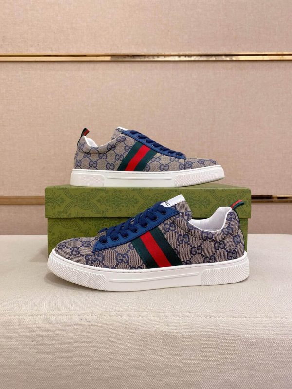 Gucci Ace Sneaker with Web in Beige and Blue GG Supreme