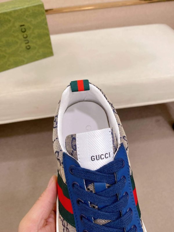 Gucci Ace Sneaker with Web in Beige and Blue GG Supreme
