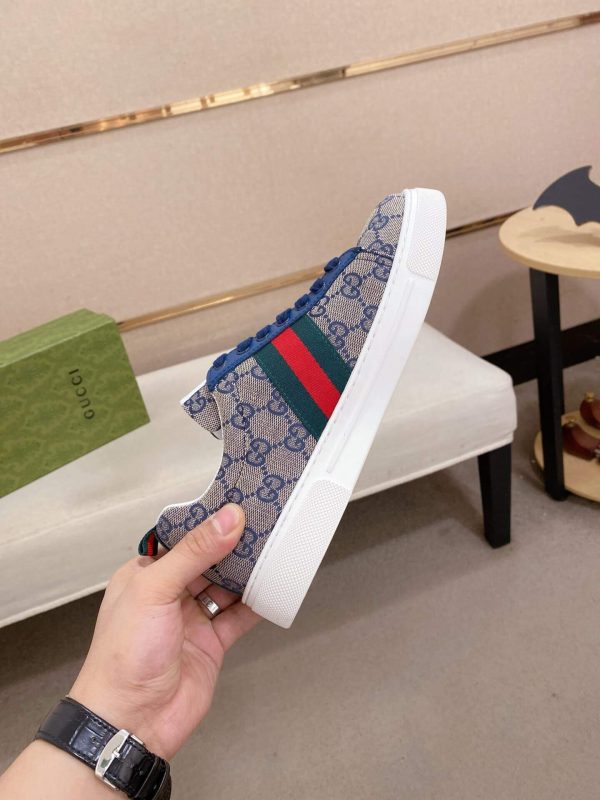 Gucci Ace Sneaker with Web in Beige and Blue GG Supreme