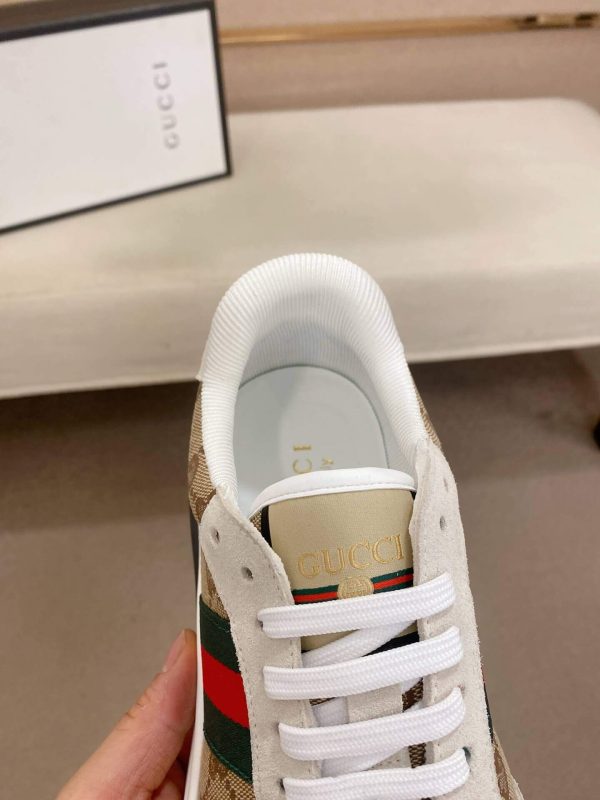 GucciAcesneaker._1_4c0a9e49-50c3-4667-84fb-e83058b39bf4 Gucci Ace Beige and Ebony GG Supreme Canvas Trainer with Web