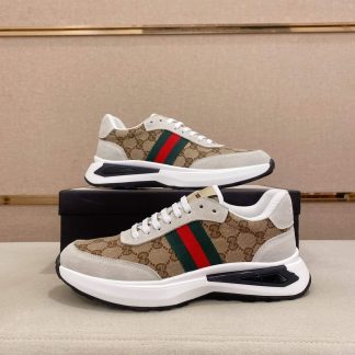 Gucci Ace Beige and Ebony GG Supreme Canvas Trainer with Web