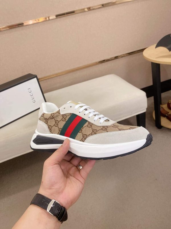 GucciAcesneaker._8_64f5f3e3-fe87-430c-b1f7-5db7200e5dc5 Gucci Ace Beige and Ebony GG Supreme Canvas Trainer with Web