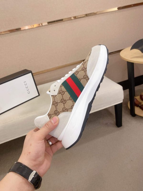 GucciAcesneaker._9_7a389466-8d6f-43fd-9aec-6795167c58cf Gucci Ace Beige and Ebony GG Supreme Canvas Trainer with Web