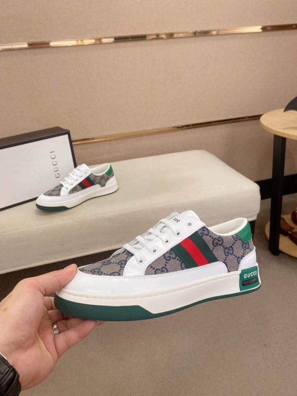 Gucci Ace Beige and Blue GG Supreme Canvas Sneaker with Web