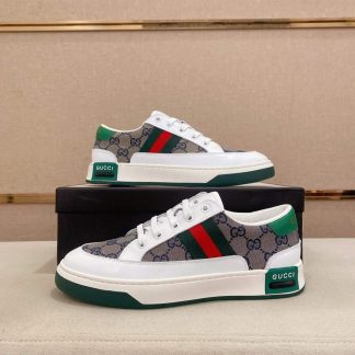 Gucci Ace Beige and Blue GG Supreme Canvas Sneaker with Web