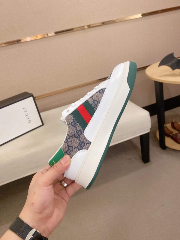 Gucci Ace Beige and Blue GG Supreme Canvas Sneaker with Web