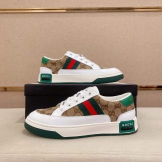 Gucci Ace Beige and Ebony GG Supreme Canvas Sneaker with Web