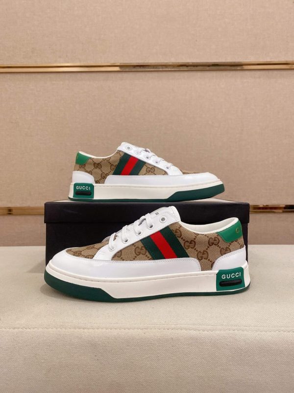 Gucci Ace Beige and Ebony GG Supreme Canvas Sneaker with Web