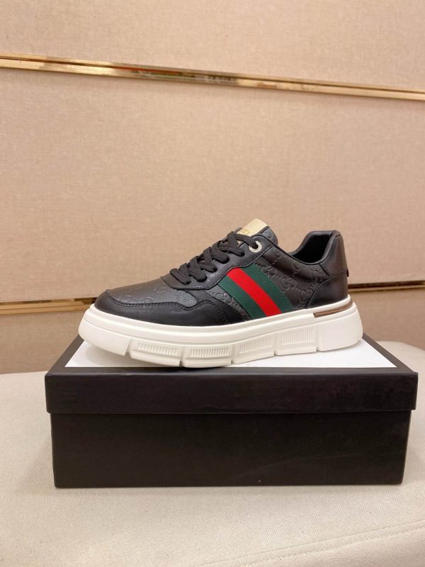 Black Gucci Monogram Ace Sneakers with Web