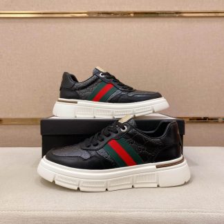 Black Gucci Monogram Ace Sneakers with Web