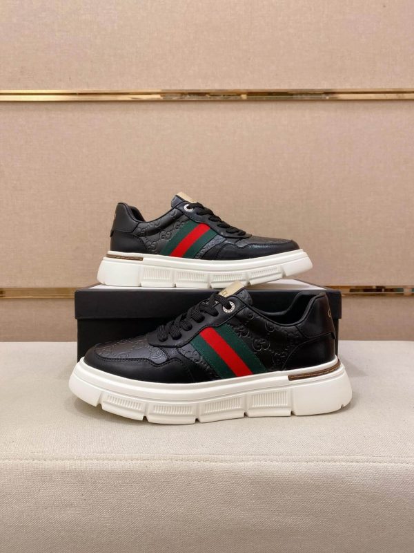 Black Gucci Monogram Ace Sneakers with Web
