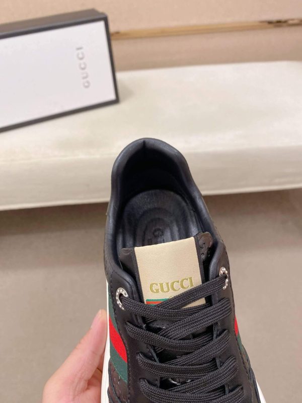 Black Gucci Monogram Ace Sneakers with Web