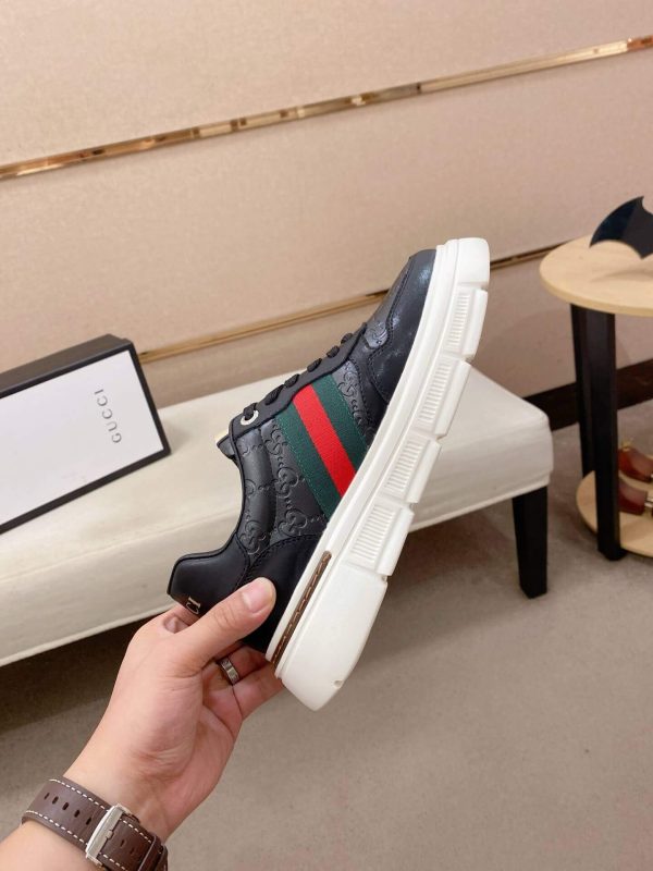 Black Gucci Monogram Ace Sneakers with Web