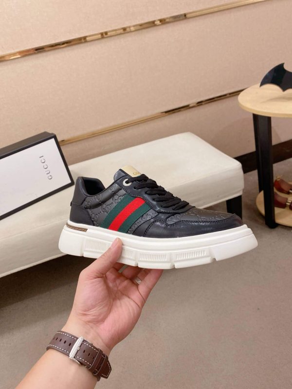 Black Gucci Monogram Ace Sneakers with Web