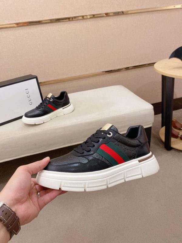Black Gucci Monogram Ace Sneakers with Web