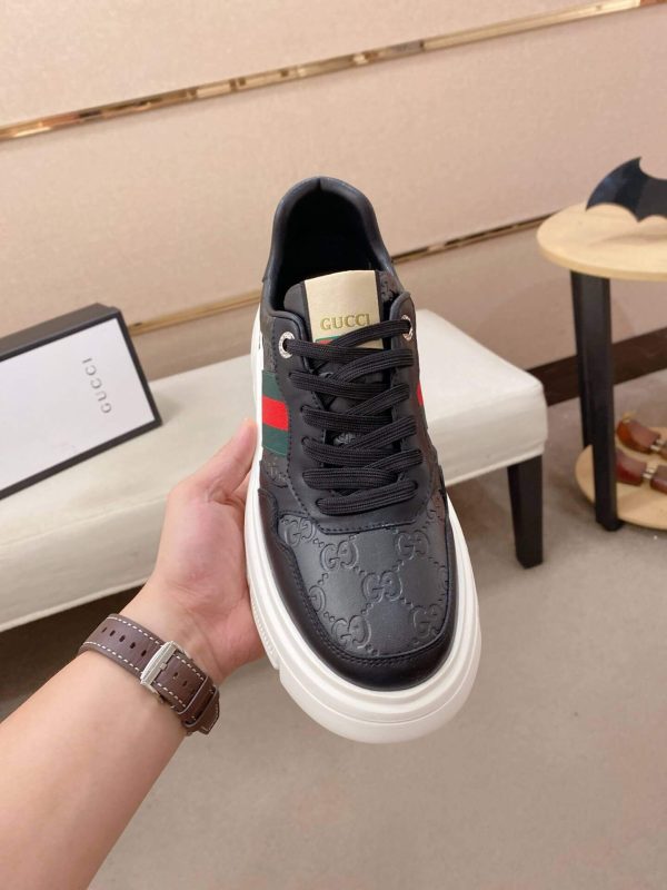 Black Gucci Monogram Ace Sneakers with Web