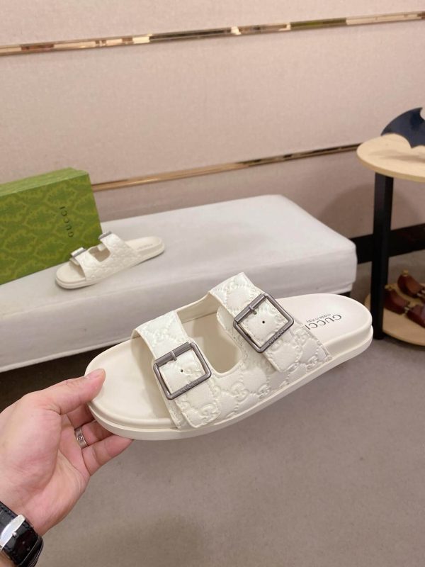 Gucci Men's Slide Sandal in White GG Leather