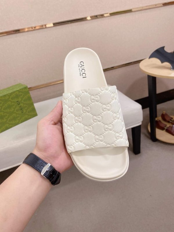 Gucci Men's Slide Sandal in White GG Embossed Rubber