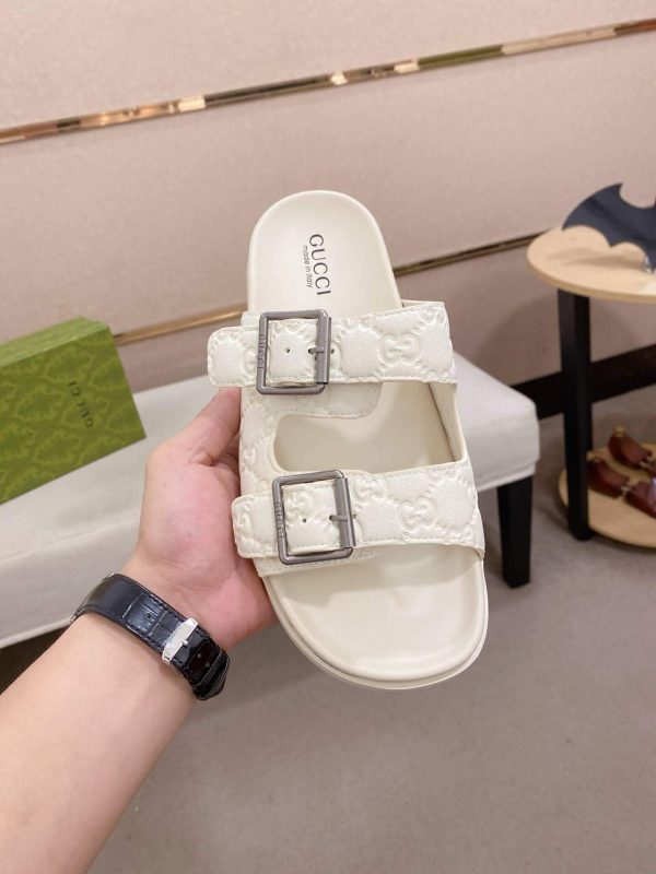 Gucci Men's Slide Sandal in White GG Leather