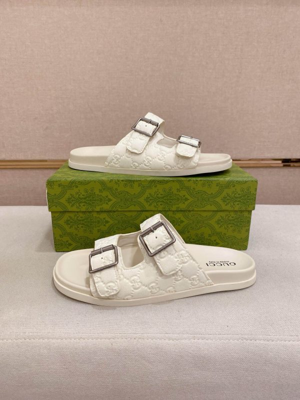 Gucci Men's Slide Sandal in White GG Leather