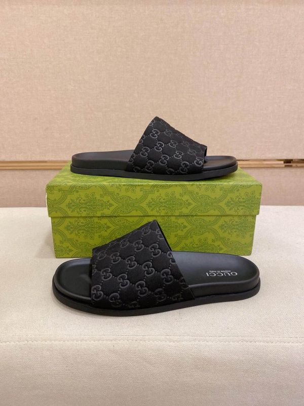 Gucci Men's Slide Sandal in Black GG Suede